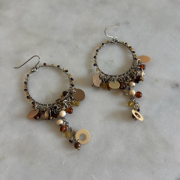 Bohemian Style Beaded Hoop Dangle Earrings 3in Tall X 1.5in Wide - Picture 3 of 6